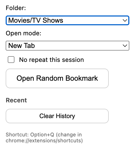 Random Bookmark Opener Chrome Extension